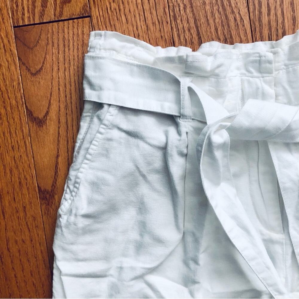 Loft Paper Bag Waist Cotton Linen Ankle Straight Leg White Pants Women’s Size S - Picture 4 of 12